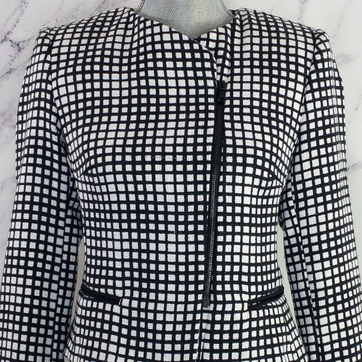 L'Agence | Asymmetrical Zipper Blazer Jacket | Black/White | Sz 0