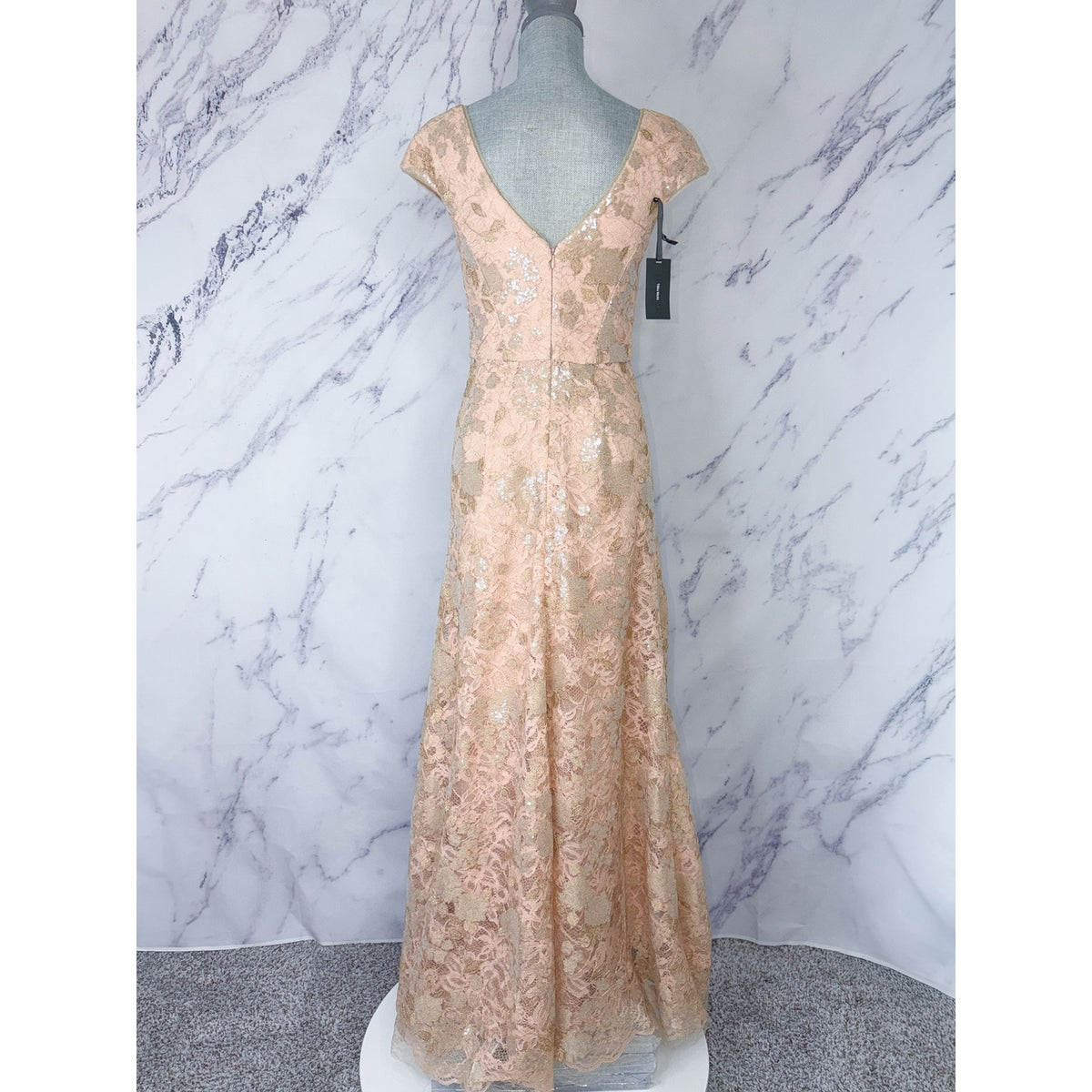 Vera Wang | Rose Gold Cap Sleeve Sequin Lace Gown | 4