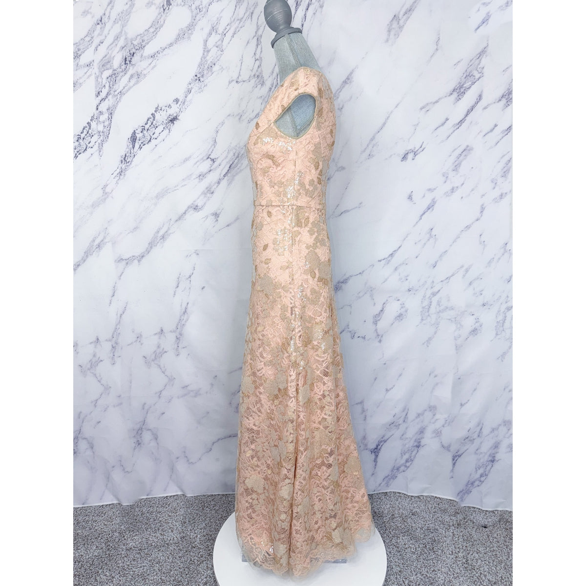 Vera Wang | Rose Gold Cap Sleeve Sequin Lace Gown | 4