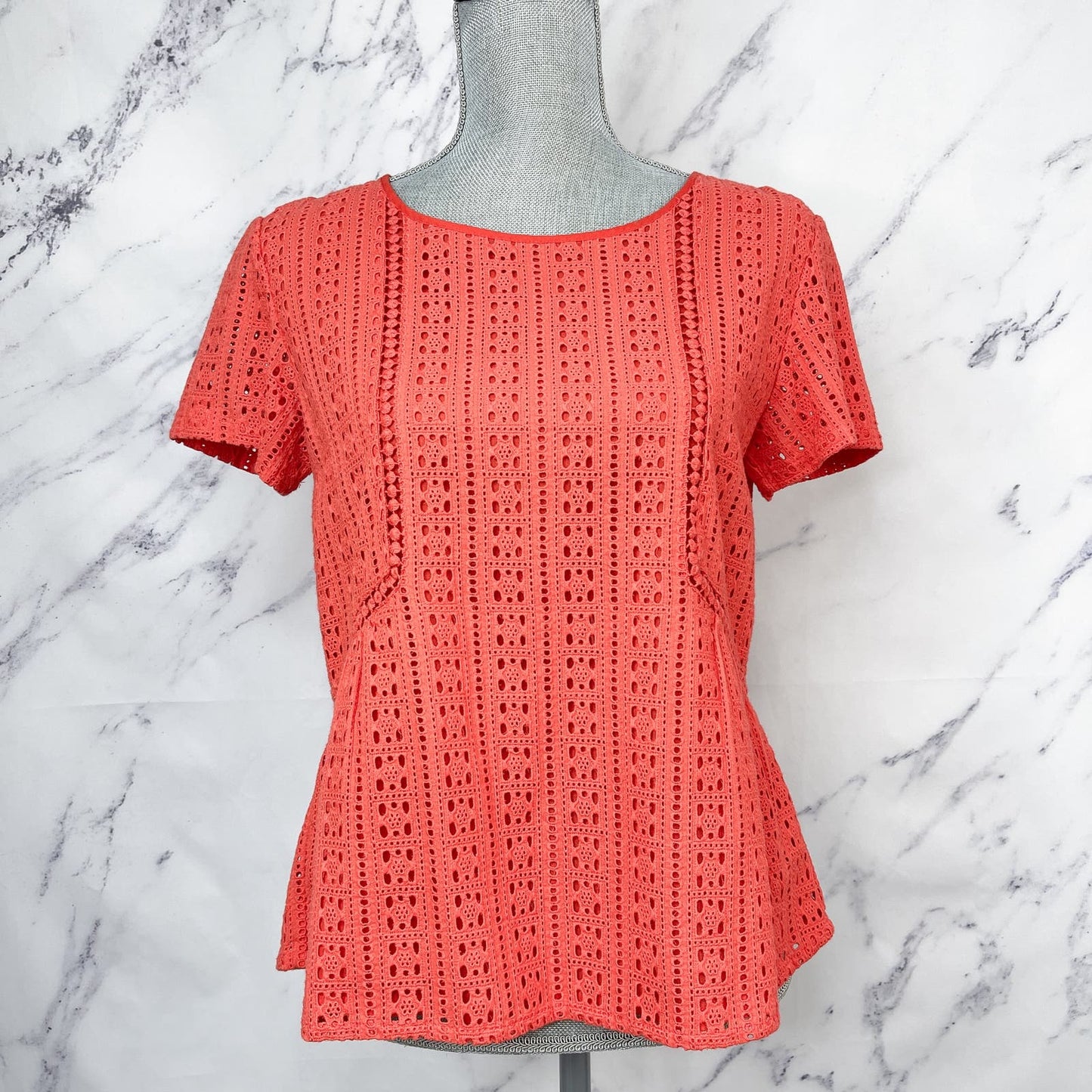 Sezane | Cleo Eyelet Crochet Tie Back Top in Coral Red | 36 (4)