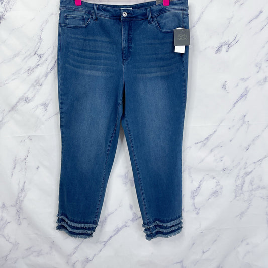 John Mark | “Carnival” High Rise Skinny Dark Denim Fringe Cuff Jeans | 18W