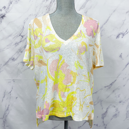 Ted Baker London | Ciana V-Neck Floral Linen/Cotton Blend T-Shirt | US 8 (S/M)