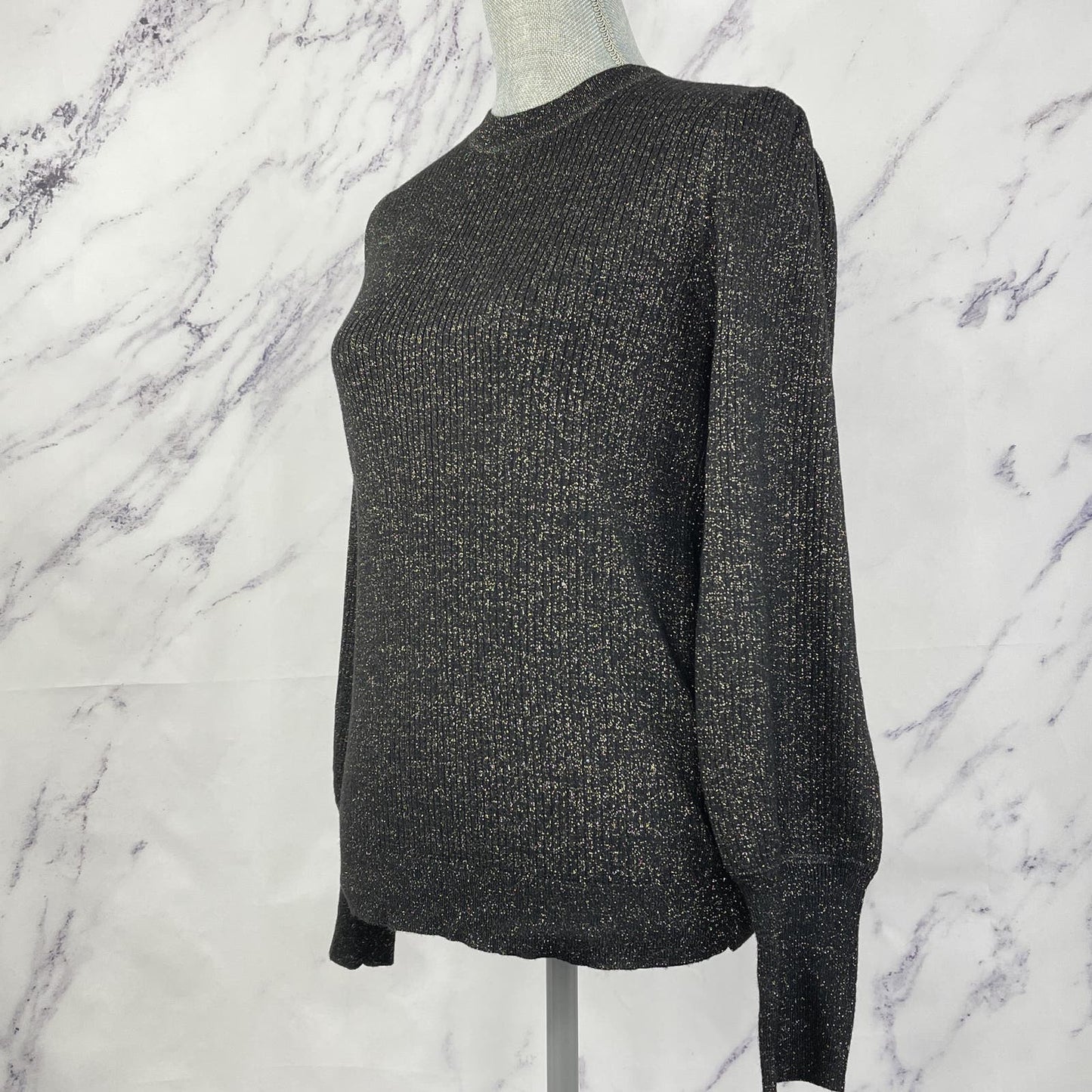 LOFT | Black Gold Speckled Knit Sweater | M