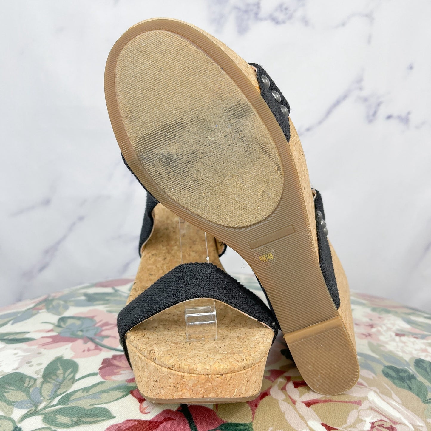 Lucky Brand | Maxyne Black Cork Wedge Sandals | 9