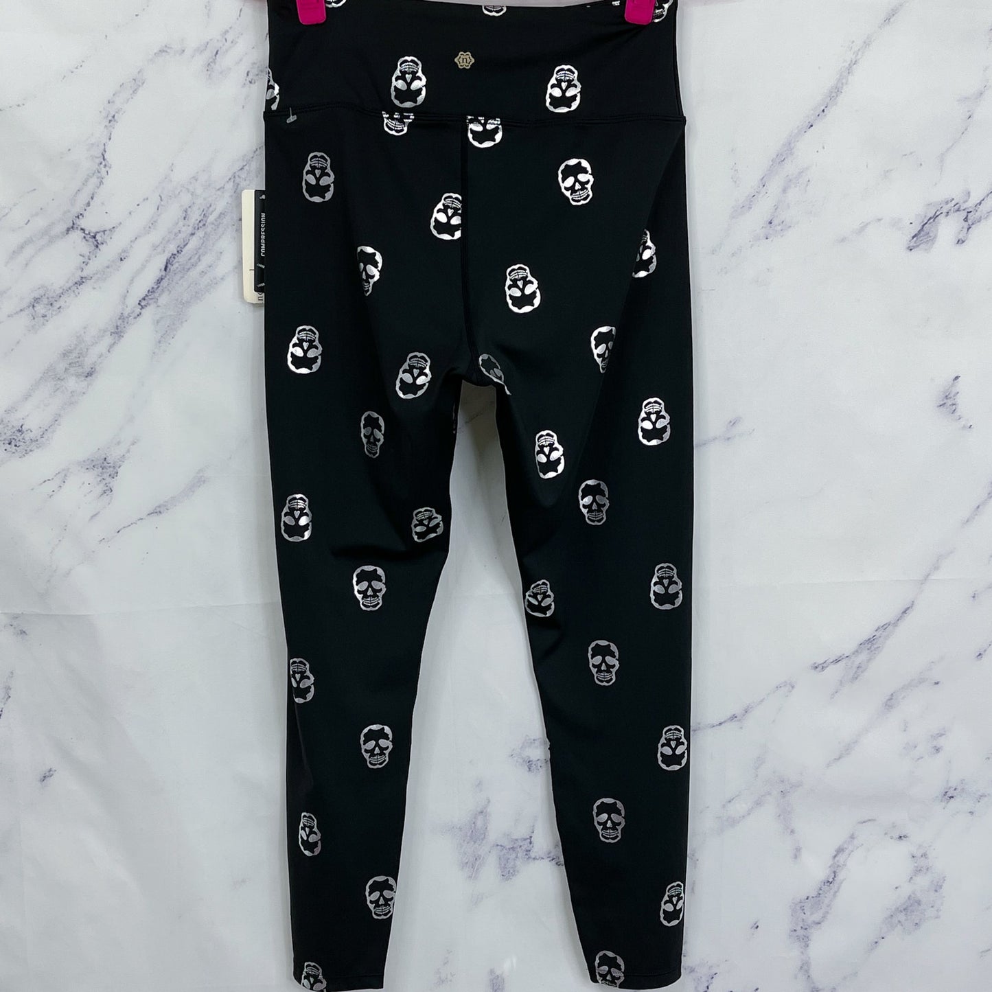Nanette Lepore | Play | Metallic Silver Skull Print High Rise Black Leggings | M