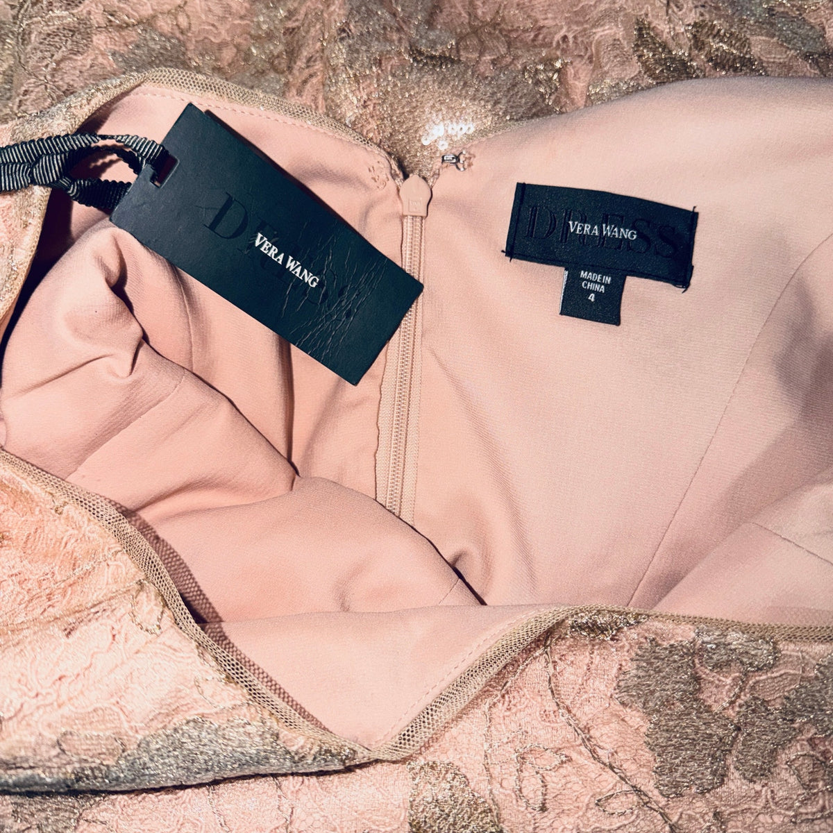 Vera Wang | Rose Gold Cap Sleeve Sequin Lace Gown | 4