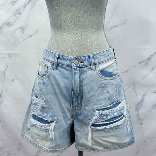 Cello | Light Wash Distressed Cut-Out Denim Shorts