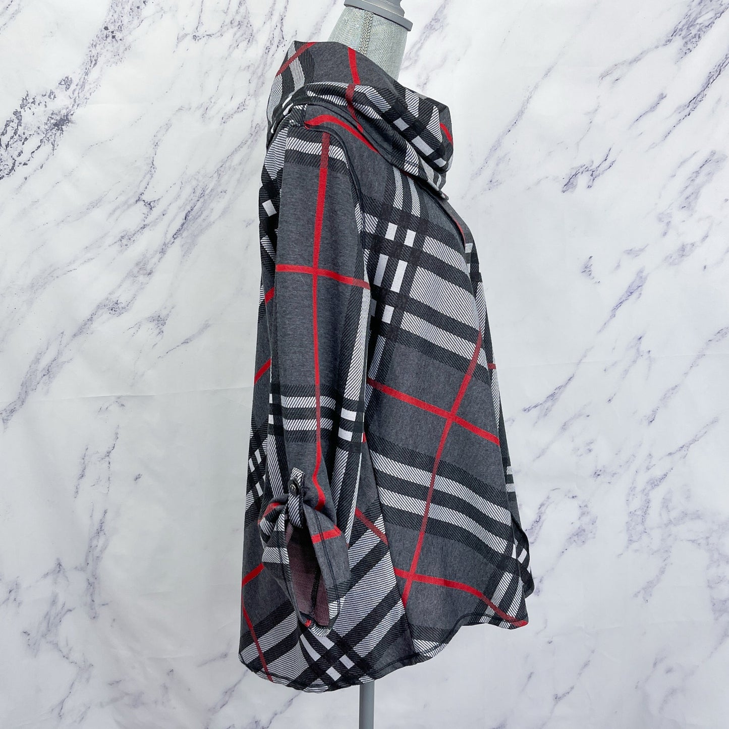 Ali Miles | Plaid Print Cowl Neckline 3/4 Sleeve Poncho | 1X