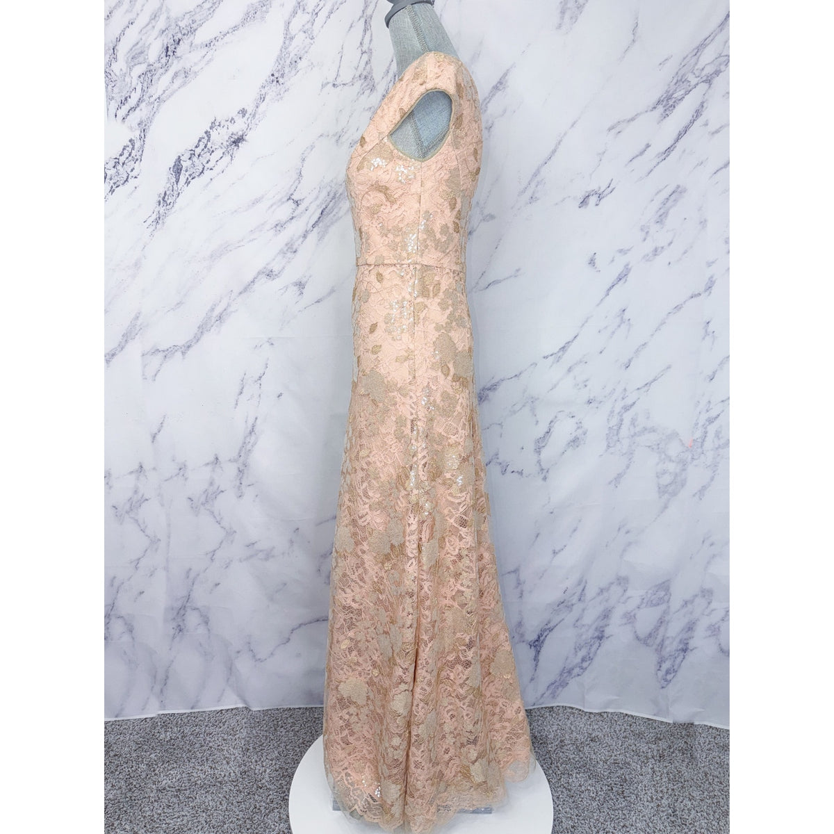 Vera Wang | Rose Gold Cap Sleeve Sequin Lace Gown | 4