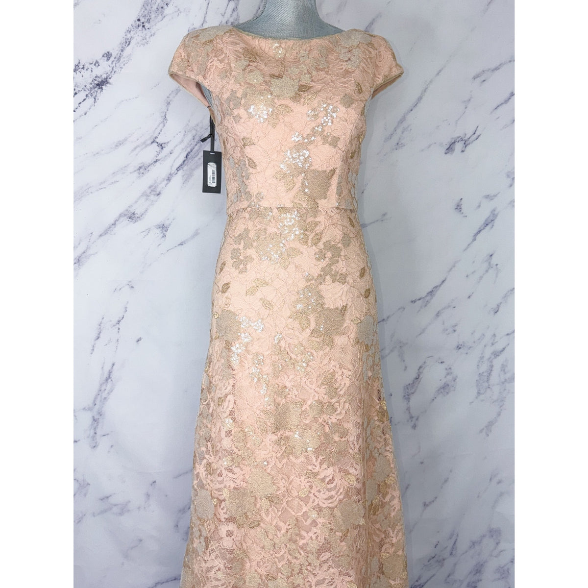 Vera Wang | Rose Gold Cap Sleeve Sequin Lace Gown | 4