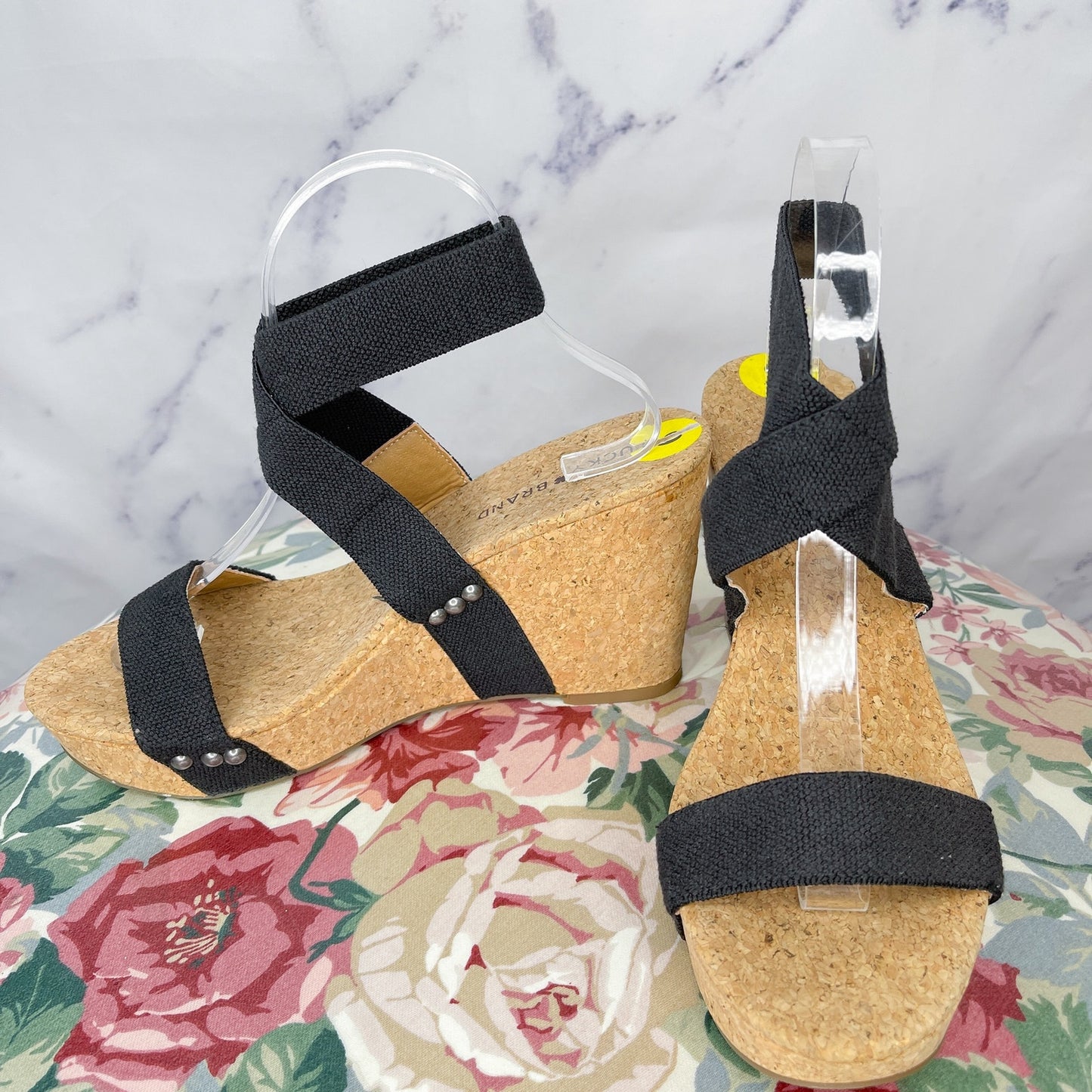 Lucky Brand | Maxyne Black Cork Wedge Sandals | 9