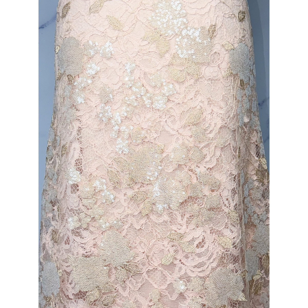 Vera Wang | Rose Gold Cap Sleeve Sequin Lace Gown | 4