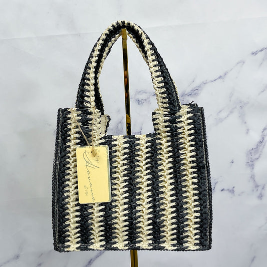Vintage Havana | Inspire Crochet Striped Mini Tote | Black/Cream | NWT