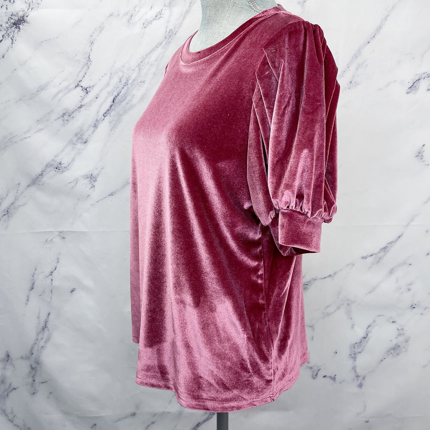 Amaryllis | Pink Velour Puff Sleeve Shirt | L