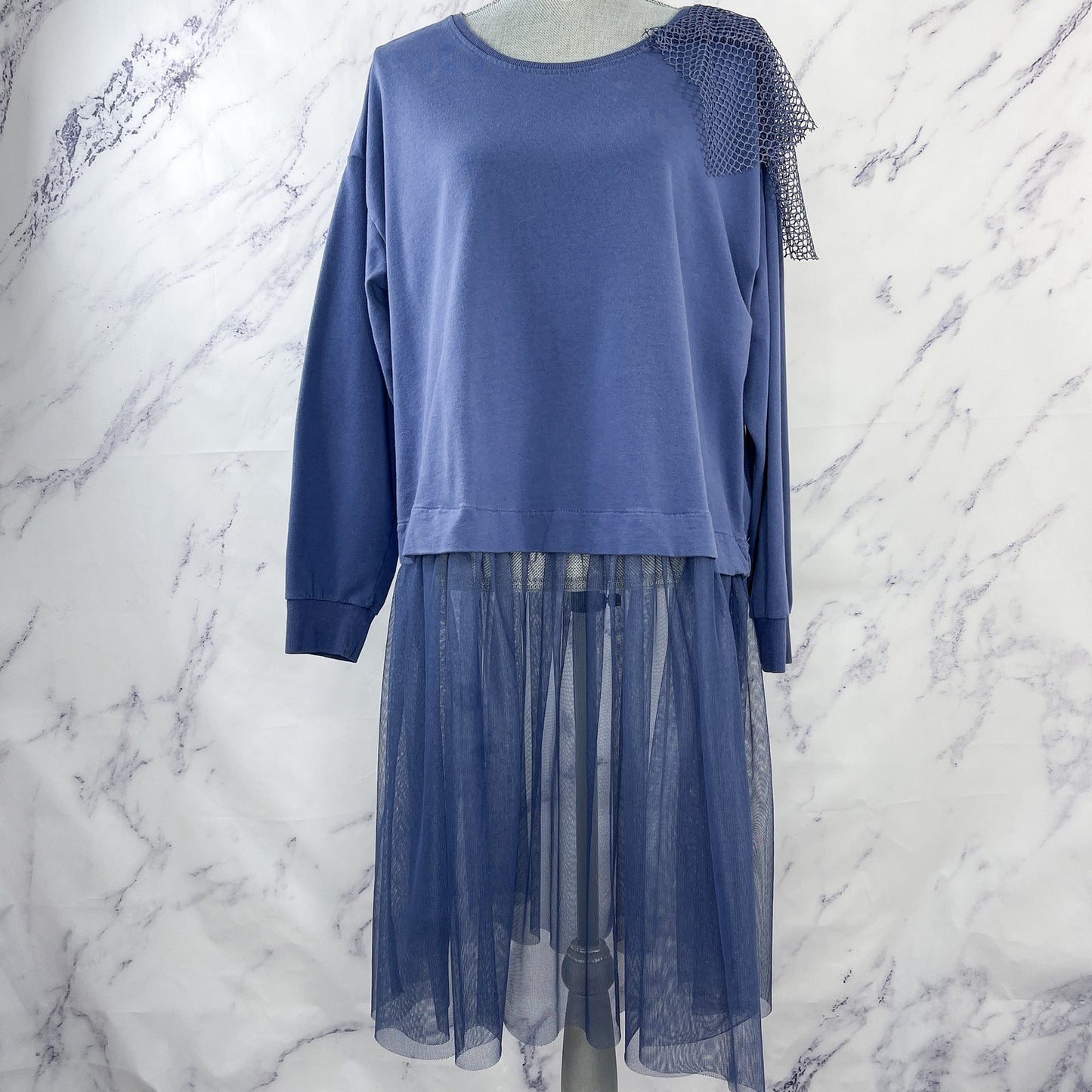 Lane Bryant | Blue Tunic Fairy Art to Wear Mixed Media Tulle/Mesh Top | 18/20