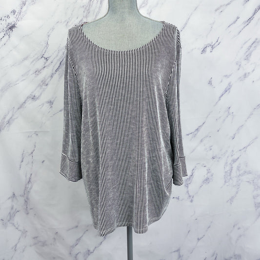 W5 | Black & White Striped 3/4 Sleeve Shirt | 3X