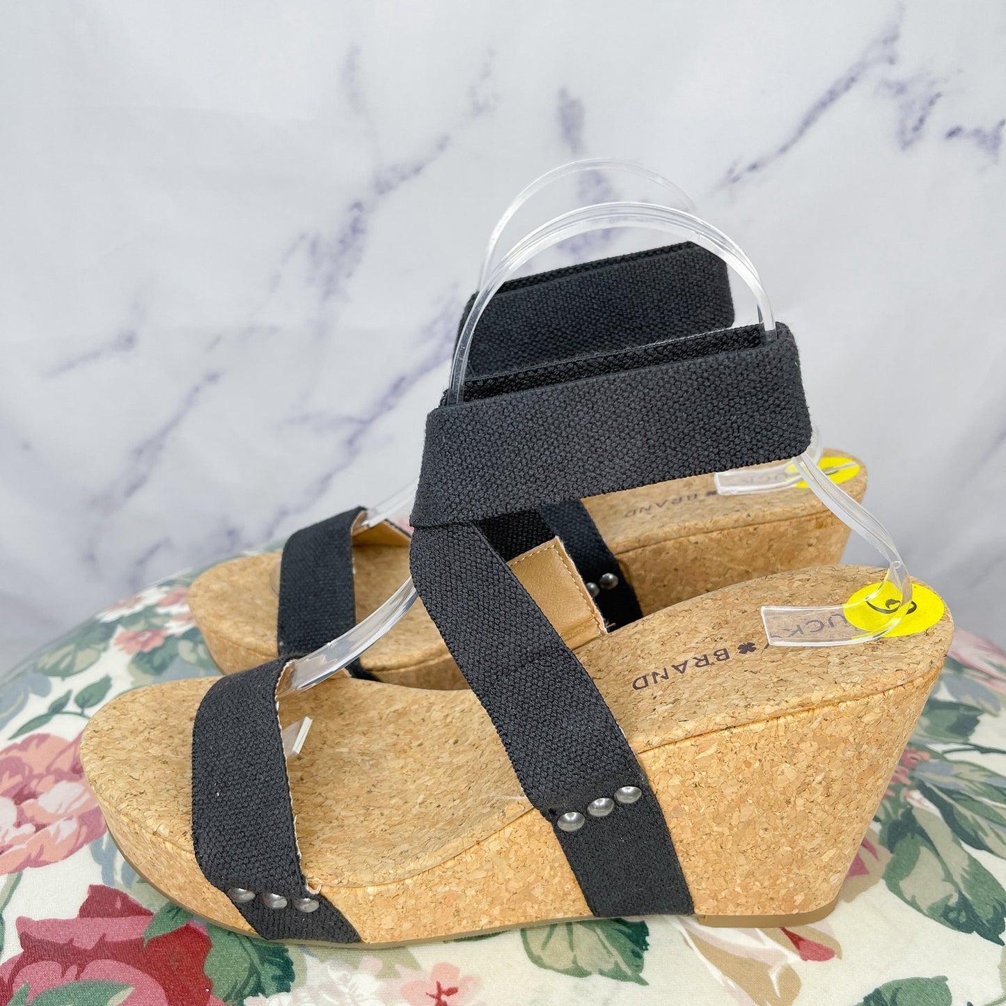 Lucky Brand | Maxyne Black Cork Wedge Sandals | 9