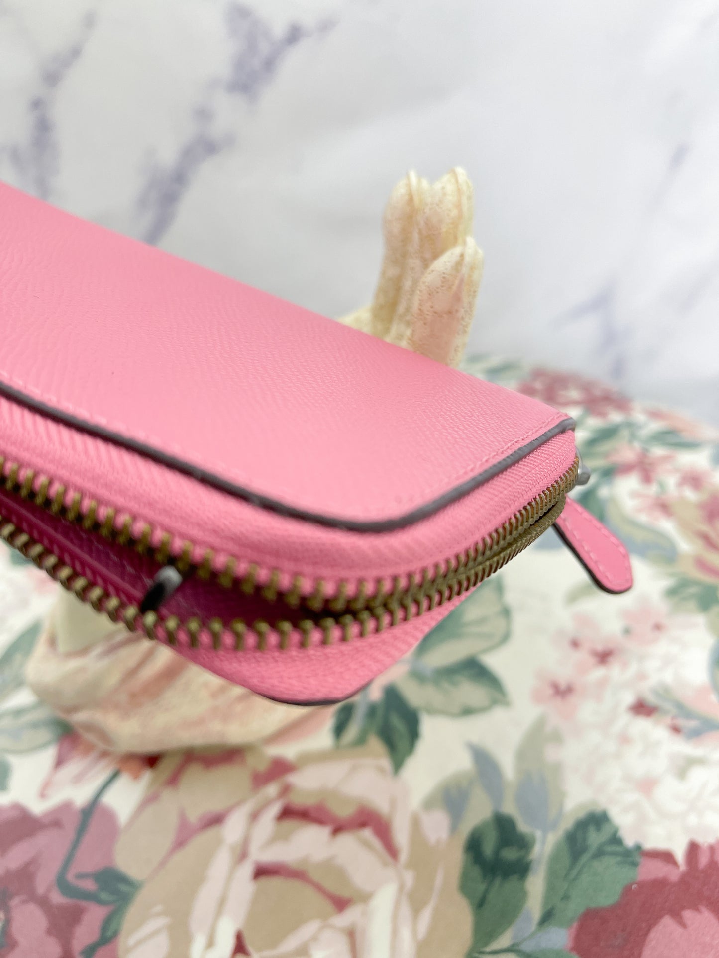 Coach | Pink Crossgrain Leather Accordion Zip Wallet