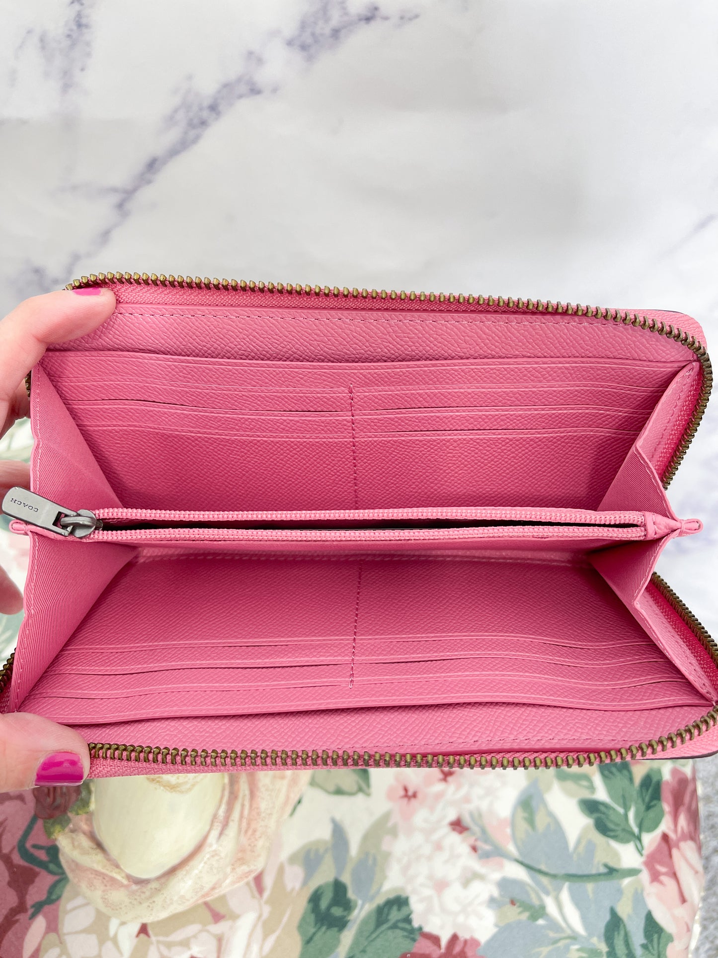 Coach | Pink Crossgrain Leather Accordion Zip Wallet