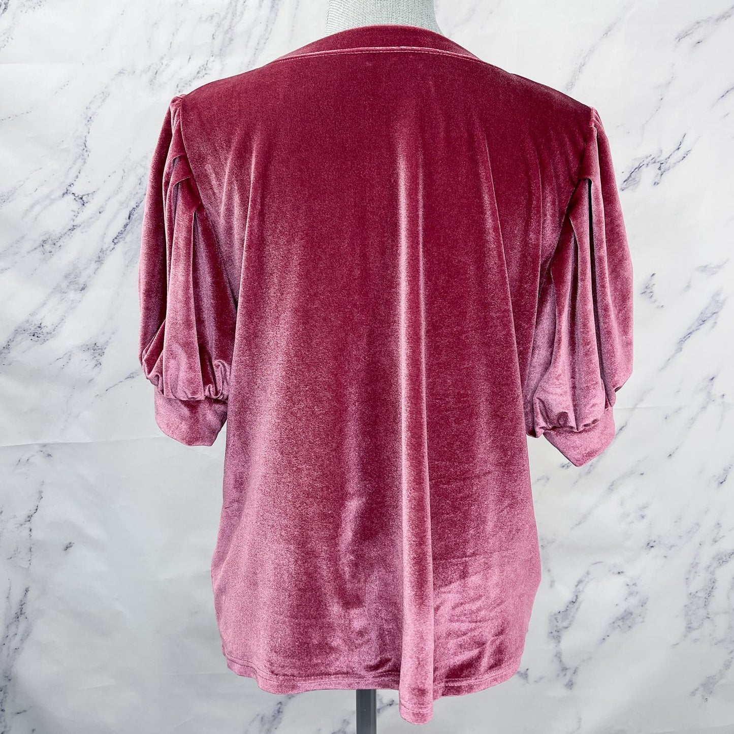 Amaryllis | Pink Velour Puff Sleeve Shirt | L