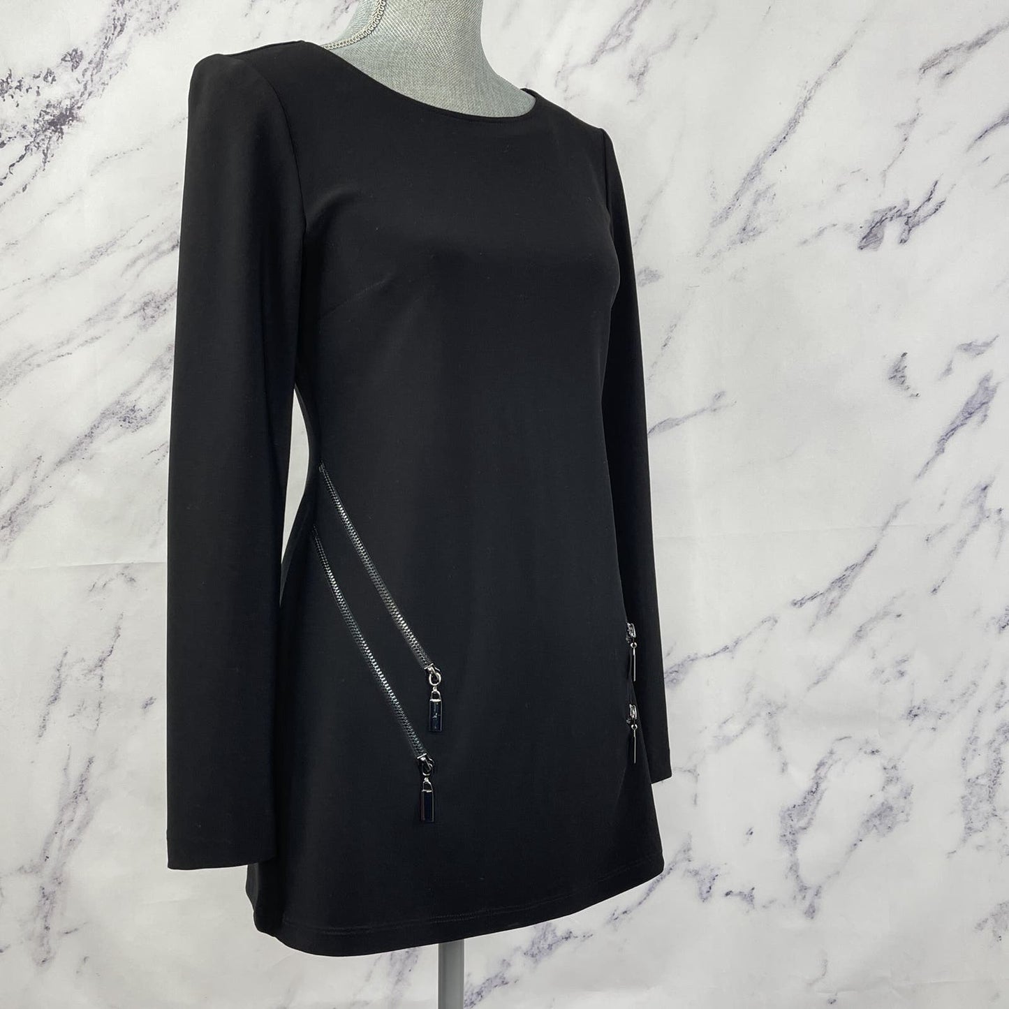 Joseph Ribkoff | Black Long Sleeve Zipper Mini Dress | 4