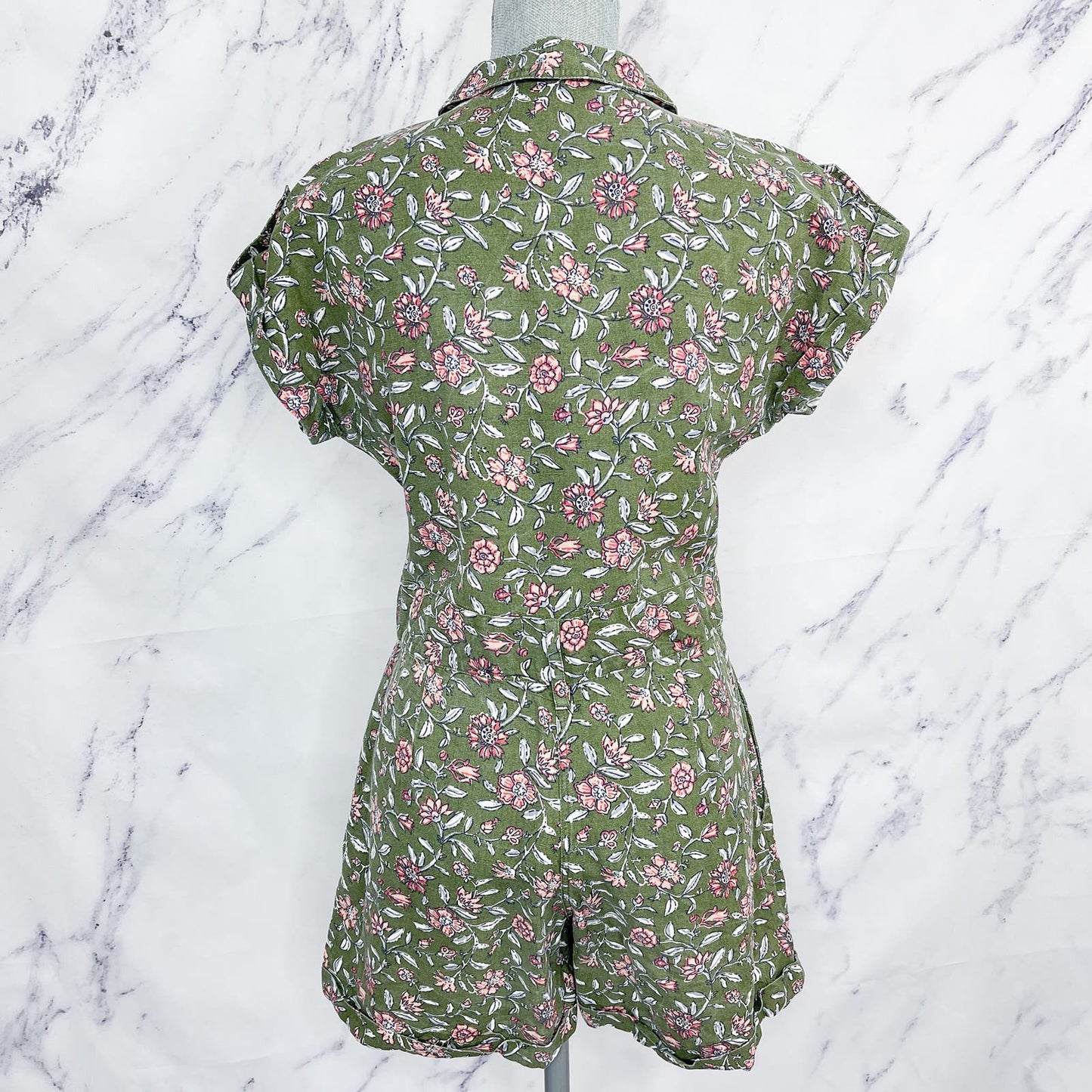 Sezane | Soho Short Jumpsuit Khaki Green Floral | 36 (4)
