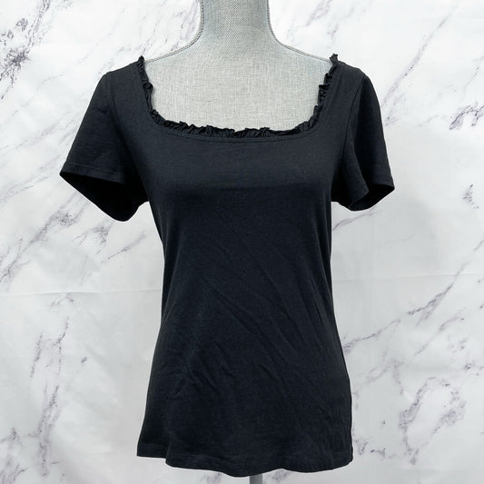 RP Rachel Parcell | Black Ruffle Neckline Short Sleeve Top | M