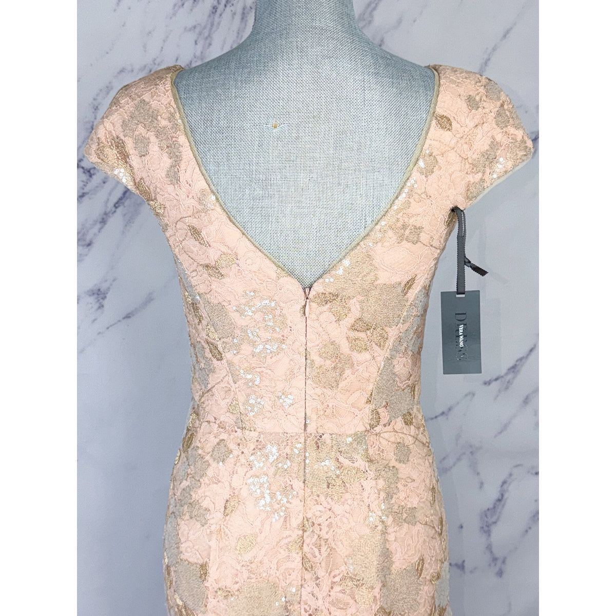 Vera Wang | Rose Gold Cap Sleeve Sequin Lace Gown | 4
