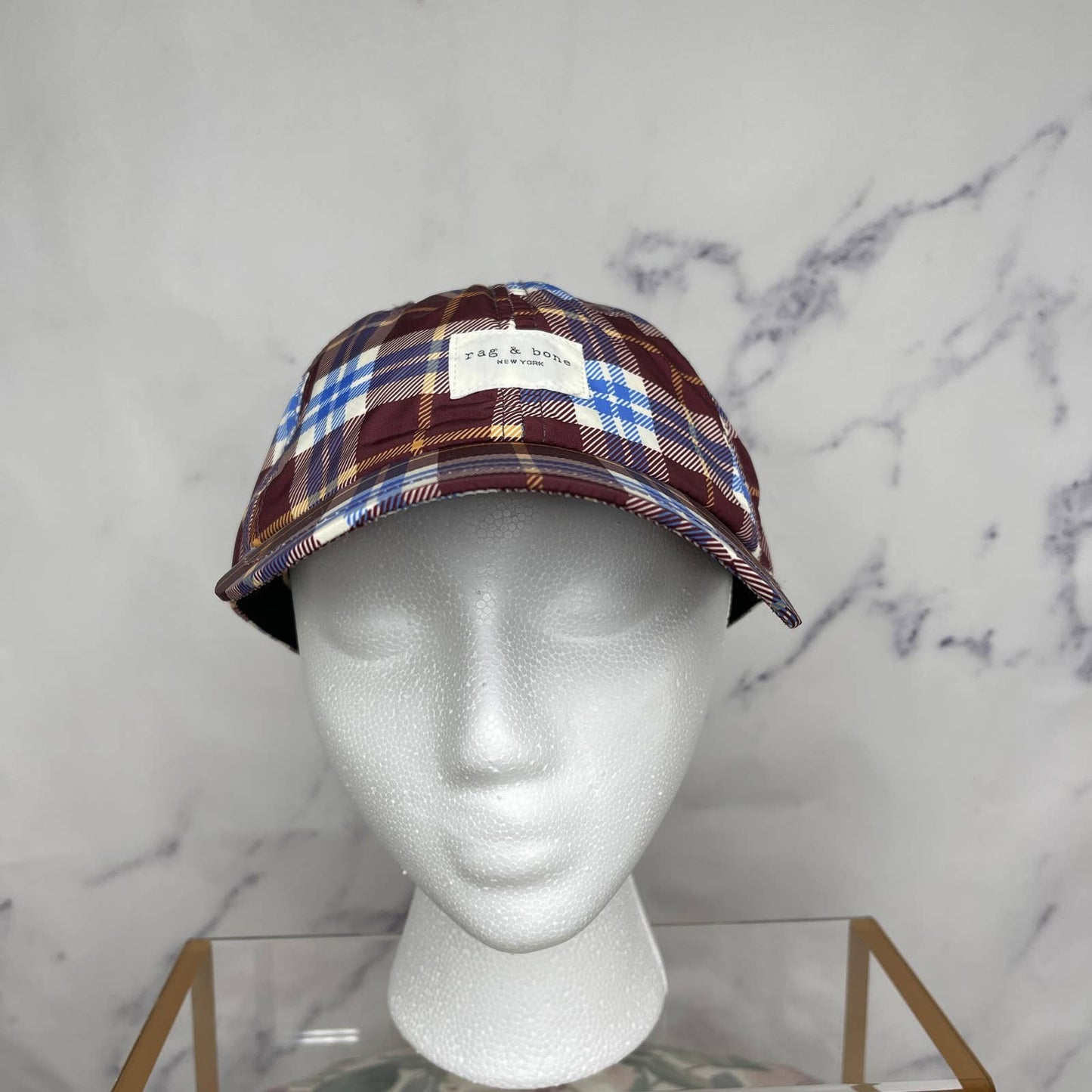 Rag & Bone | Addison Plaid Maroon & Blue Baseball Cap