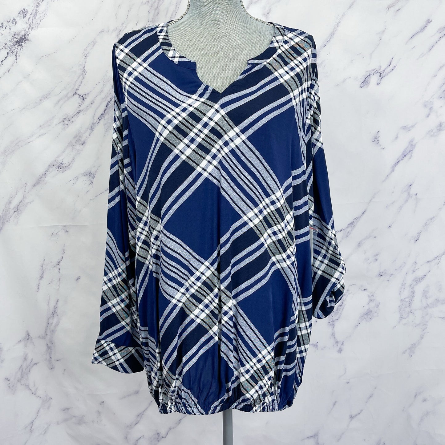 Lane Bryant | Plaid Slit V-Neck 3/4 Sleeve Shirt | 14