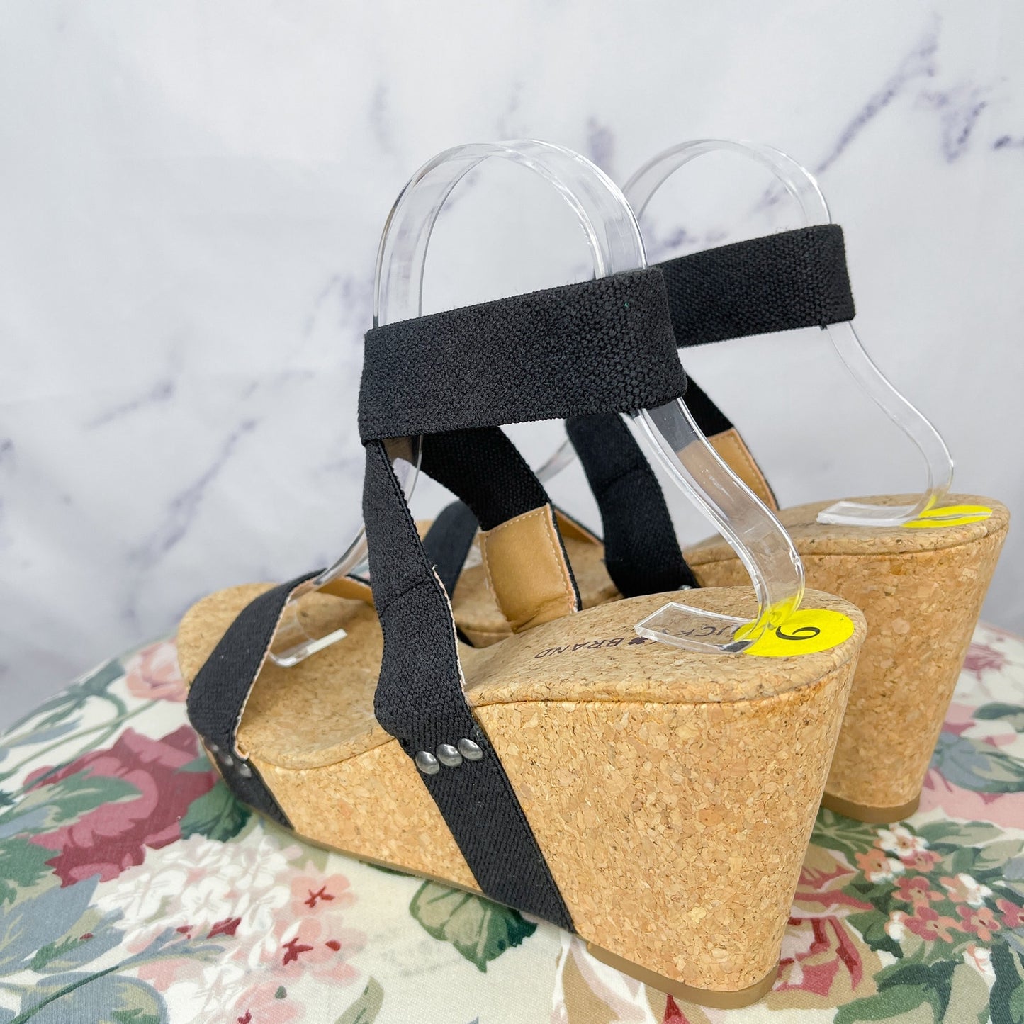 Lucky Brand | Maxyne Black Cork Wedge Sandals | 9