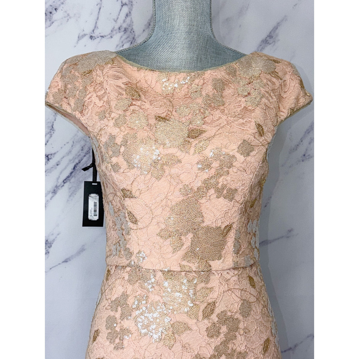 Vera Wang | Rose Gold Cap Sleeve Sequin Lace Gown | 4