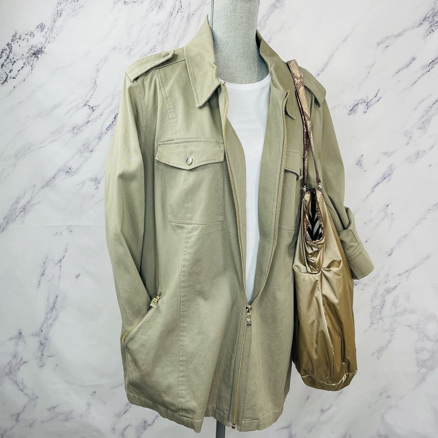 Belle by Kim Gravel | Military/ Utility Jacket Olive Green | 2X