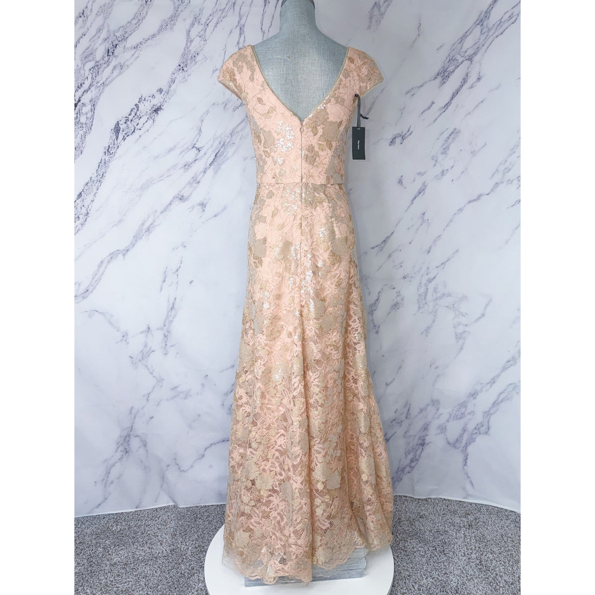 Vera Wang | Rose Gold Cap Sleeve Sequin Lace Gown | 4