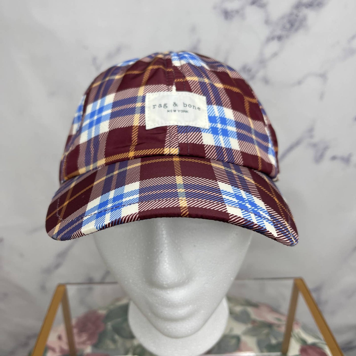 Rag & Bone | Addison Plaid Maroon & Blue Baseball Cap