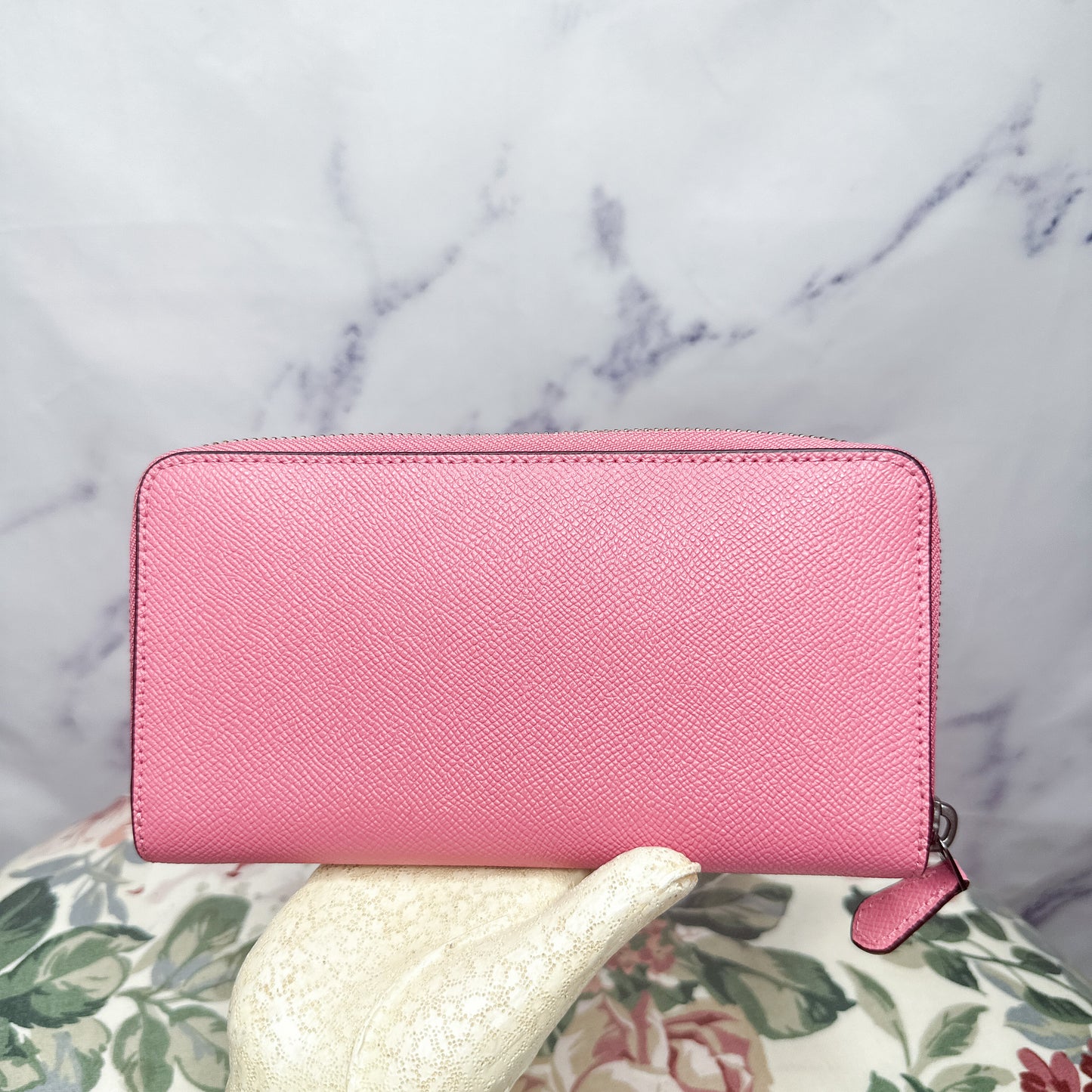 Coach | Pink Crossgrain Leather Accordion Zip Wallet