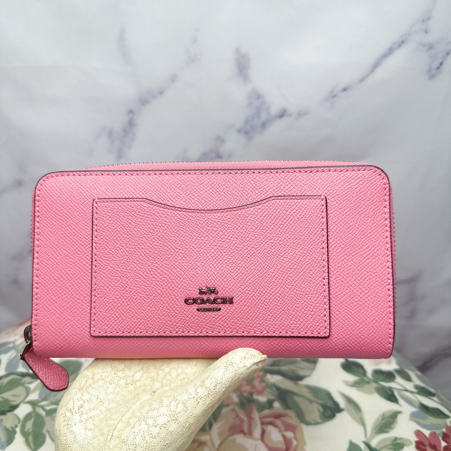 Coach | Pink Crossgrain Leather Accordion Zip Wallet