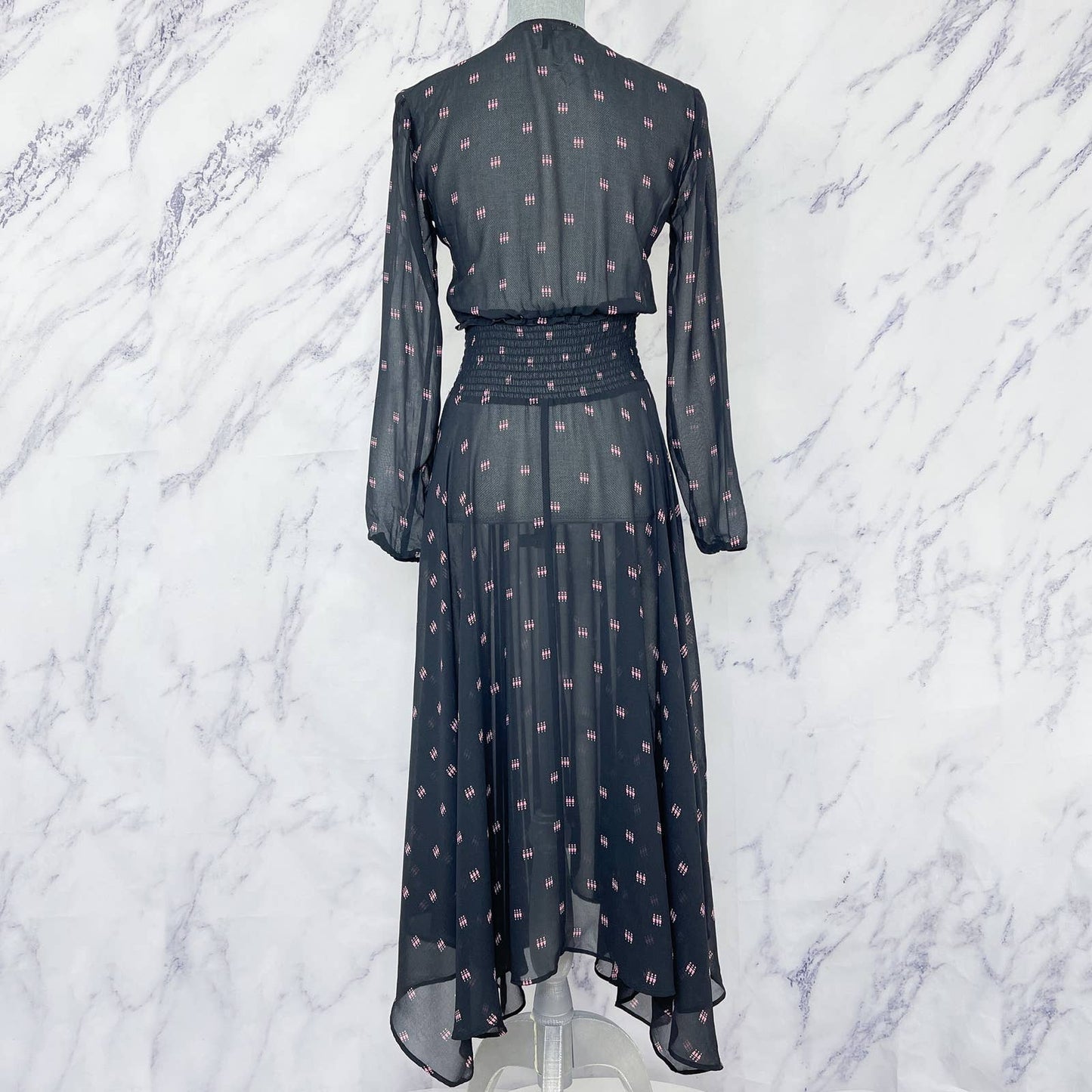 MAJE | Ramini Sheer Chiffon Print Maxi Dress | Black | Sz 1 (XS)