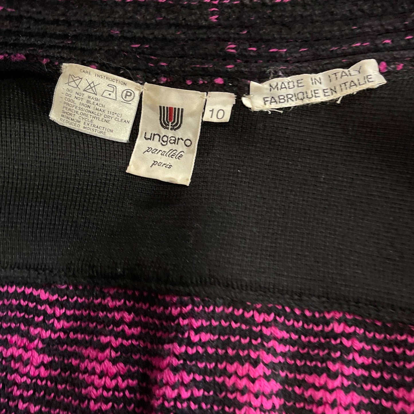 Emanuel Ungaro Parallele Paris | Black & Pink Cardigan Sweater | Sz 10