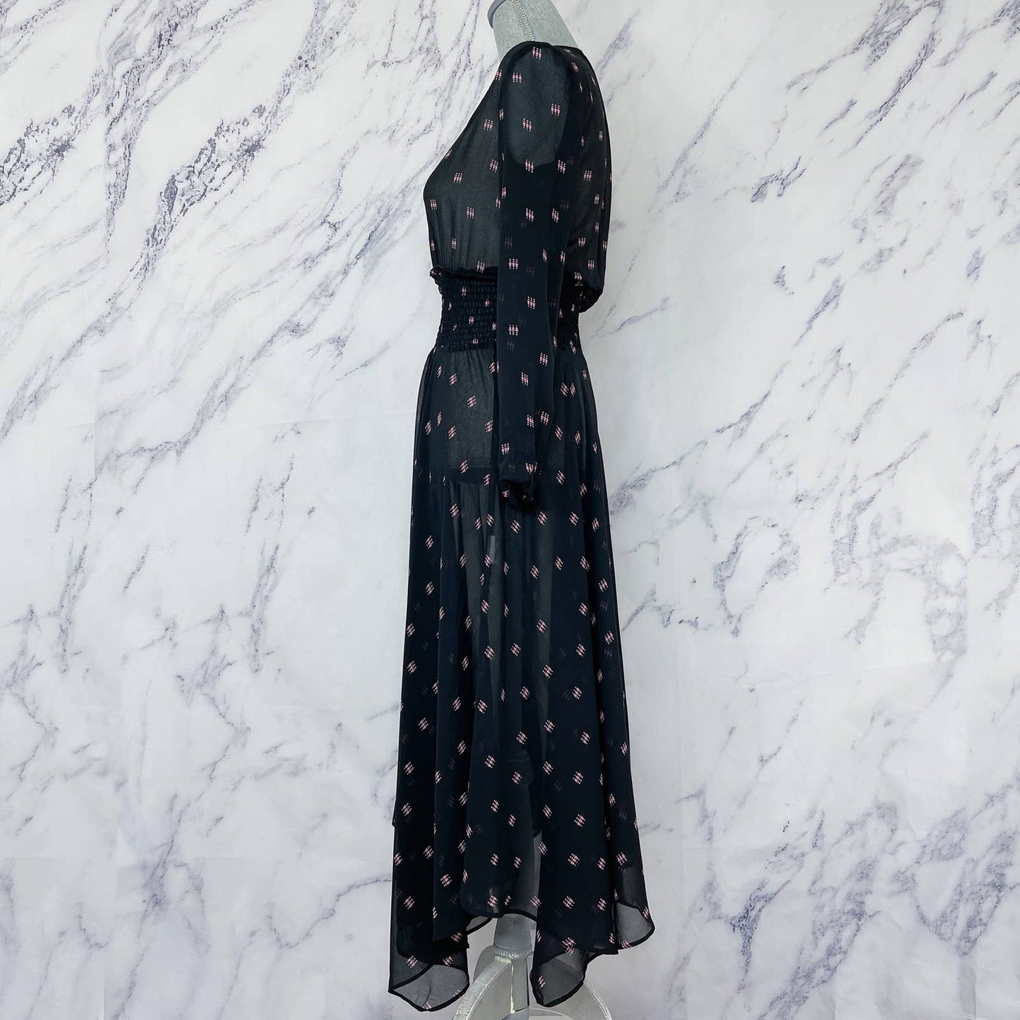 MAJE | Ramini Sheer Chiffon Print Maxi Dress | Black | Sz 1 (XS)