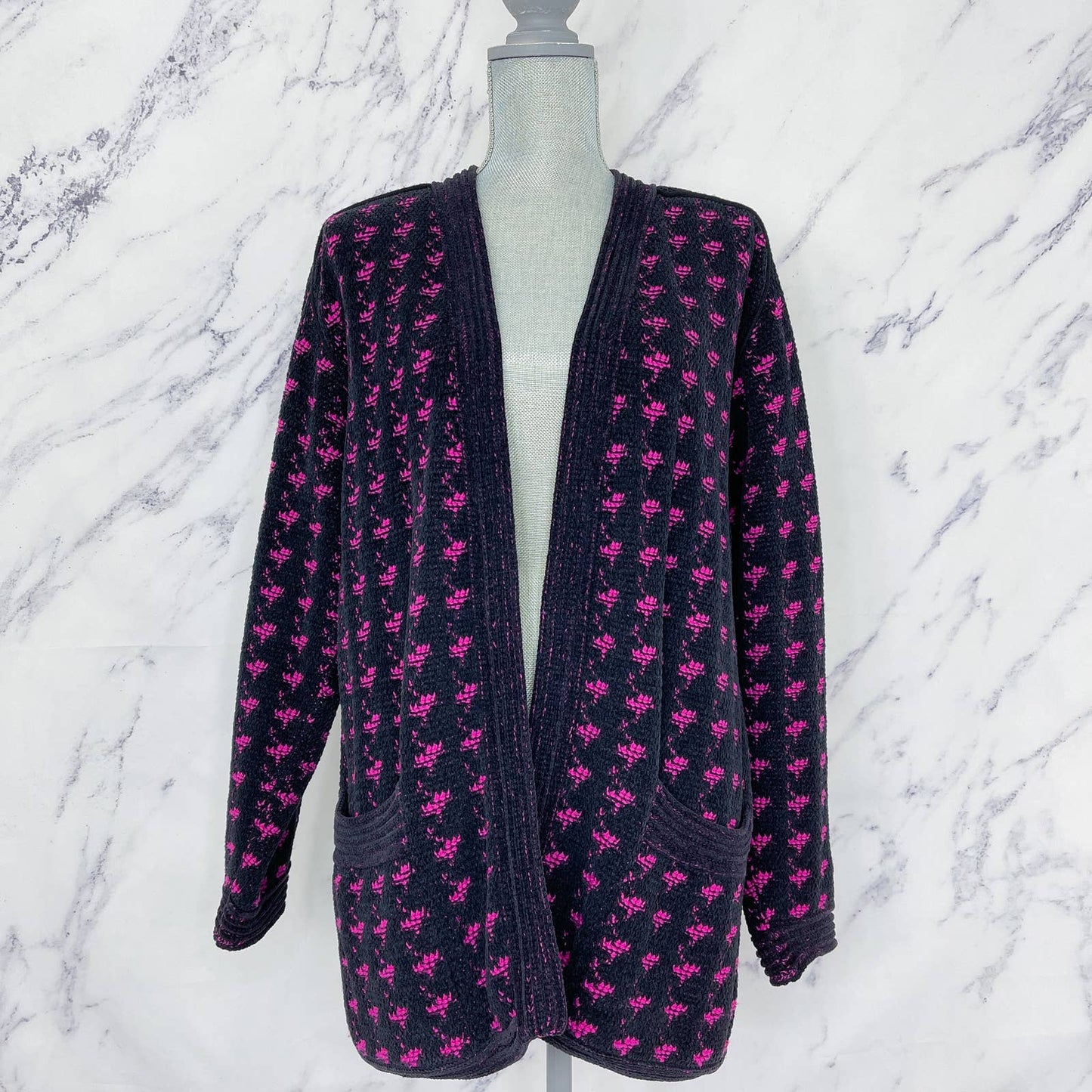 Emanuel Ungaro Parallele Paris | Black & Pink Cardigan Sweater | Sz 10