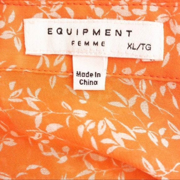 Equipment | Essential Silk Shirt | Coral/White | Size XL