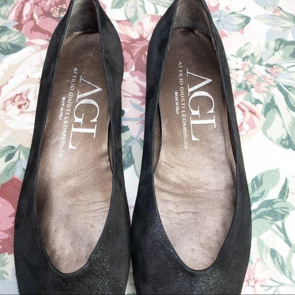 AGL Attilio Giusti Leombruni Black Shimmer Flats Size US 8.5