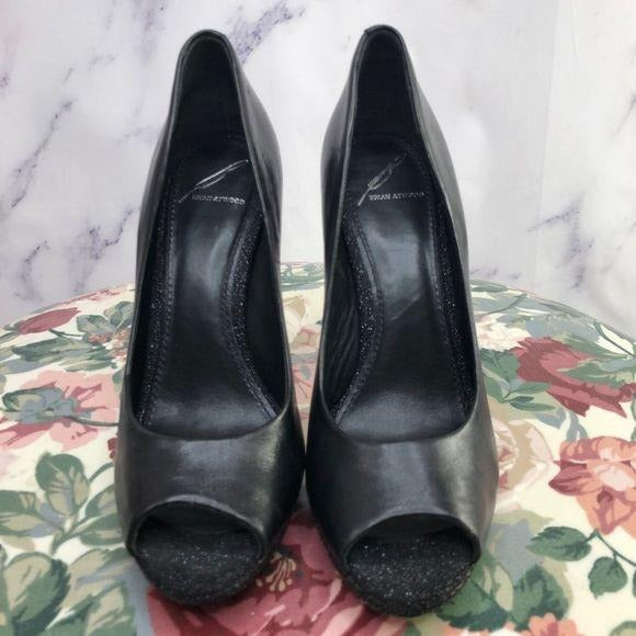 Brian Atwood | Fevora | Sparkle Platform Peep-Toe Heels | Black | Size 7