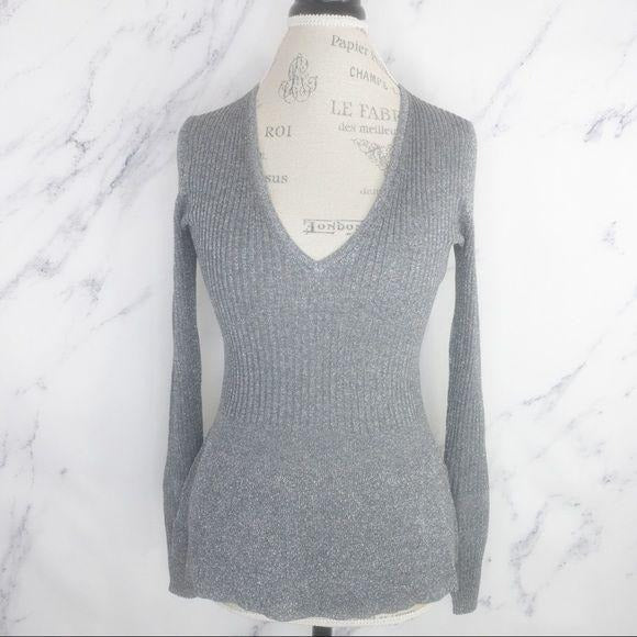 Veronica Beard | Esmeralda V-Neck Metallic Sweater | Grey | Size XS