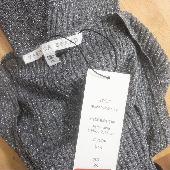 Veronica Beard | Esmeralda V-Neck Metallic Sweater | Grey | Size XS