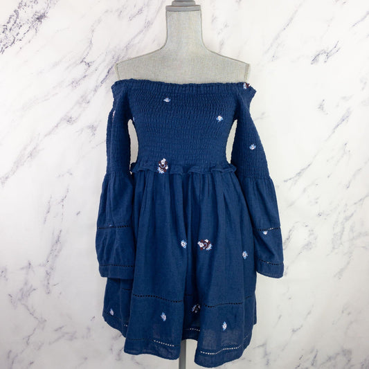 Free People | Counting Daisies Off-The-Shoulder Dress | Blue | Size M