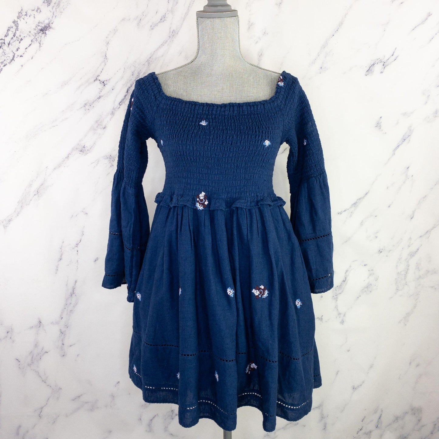 Free People | Counting Daisies Off-The-Shoulder Dress | Blue | Size M