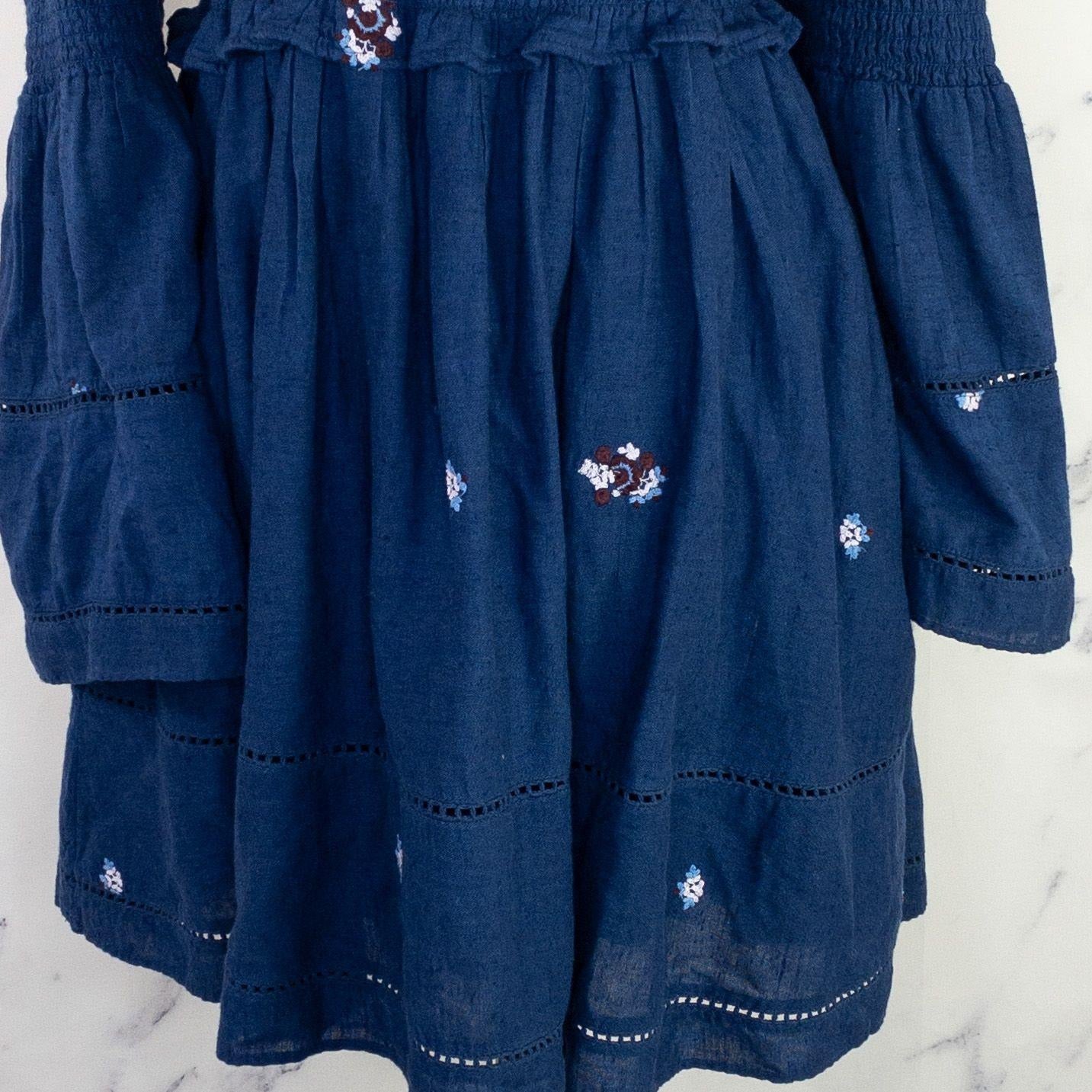 Free People | Counting Daisies Off-The-Shoulder Dress | Blue | Size M