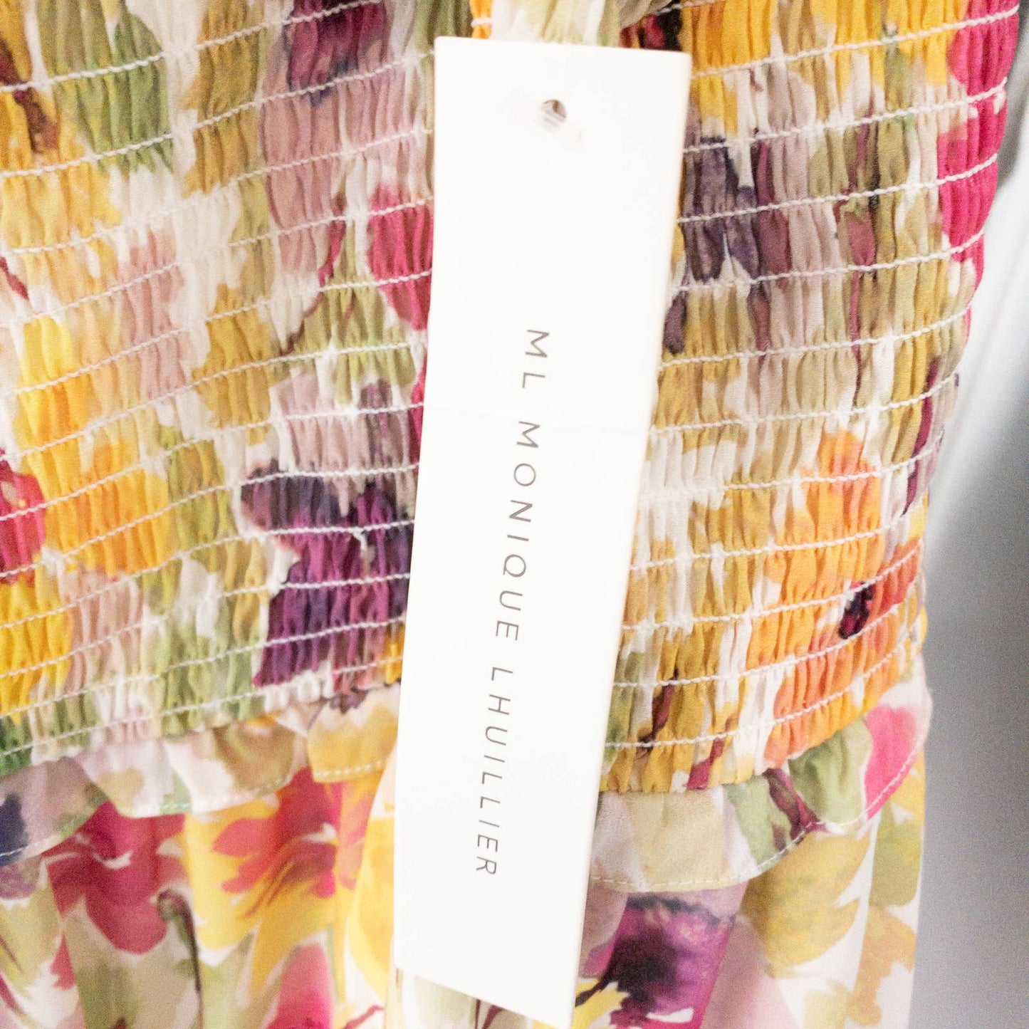 ML Monique Lhuillier | Blooming Field Smocked Midi Dress | Sz 16